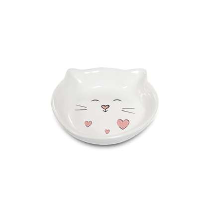 Miska ceramiczna dla kota "biały kot", biała 14x14