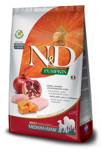N&D Dog kurczak,dynia,owoc granatu  med&max 2,5 kg