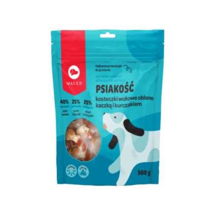 PSIAKOŚĆ KOST. WOŁOWE OBLANE KACZKĄ I KURCZAK 500g PSIAKOŚĆ KOST. WOŁOWE OBLANE KACZKĄ I KURCZAK 500g