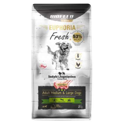 EUPHORIA Fresh z indykiem i jagnięciną  M/L 2 kg